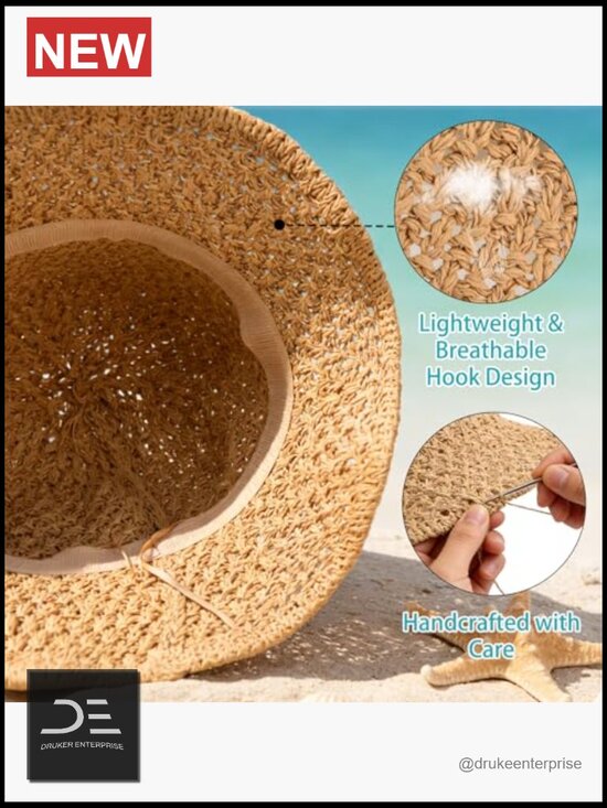 Straw Bucket Sun Hat with Wire Brim UV Protection Packable Breathable main image 6